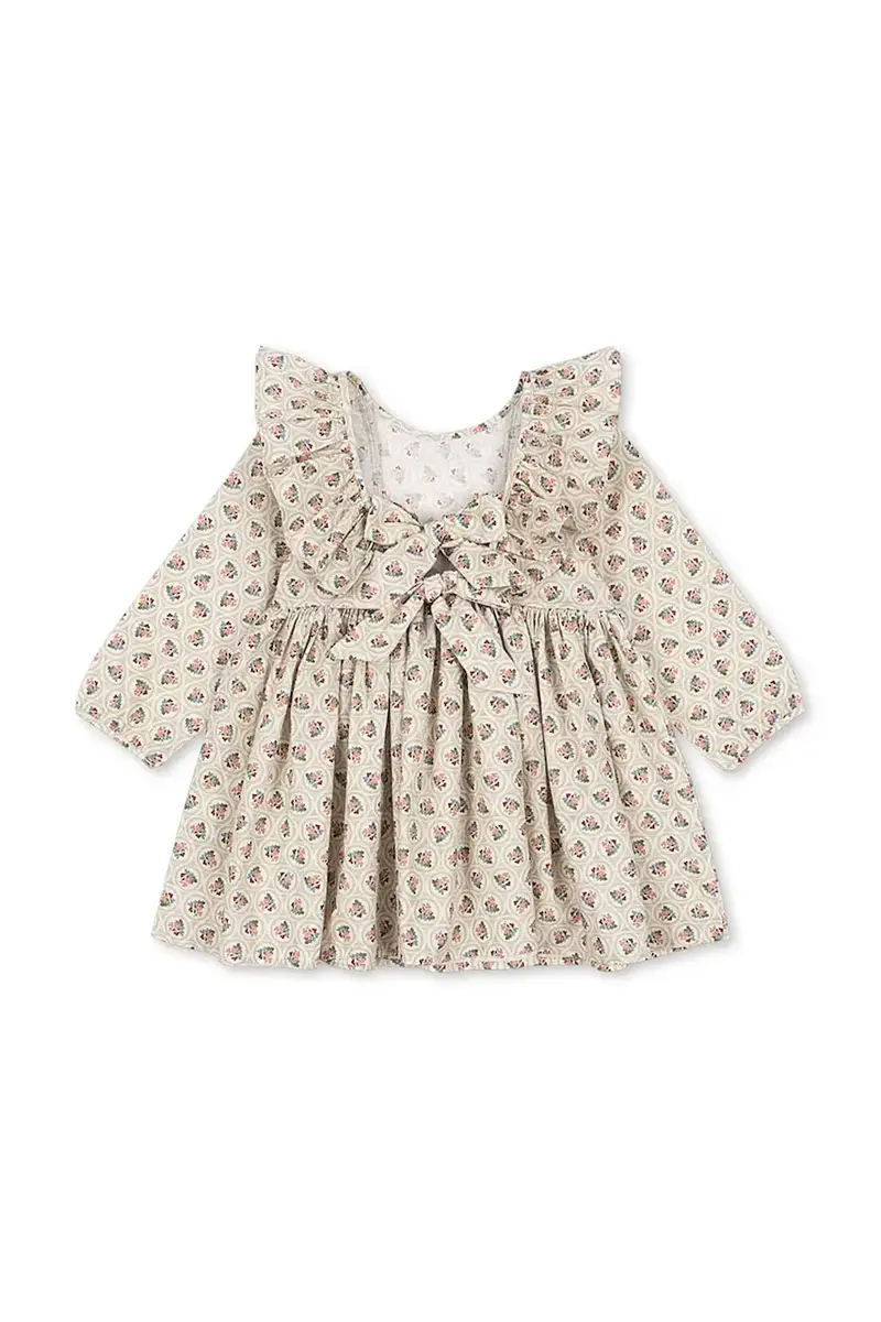 vestito di cotone bambina CIANNA LS BOW DRESS GOTS Beige miniatura 3