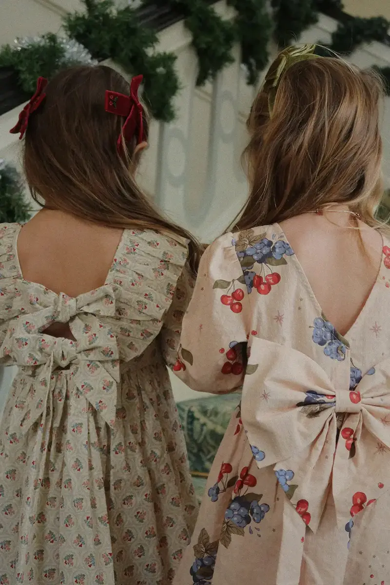 vestito di cotone bambina CIANNA LS BOW DRESS GOTS Beige