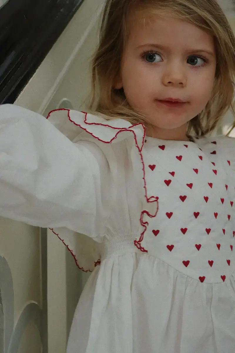 vestito di cotone bambina COEUR DRESS GOTS Bianco