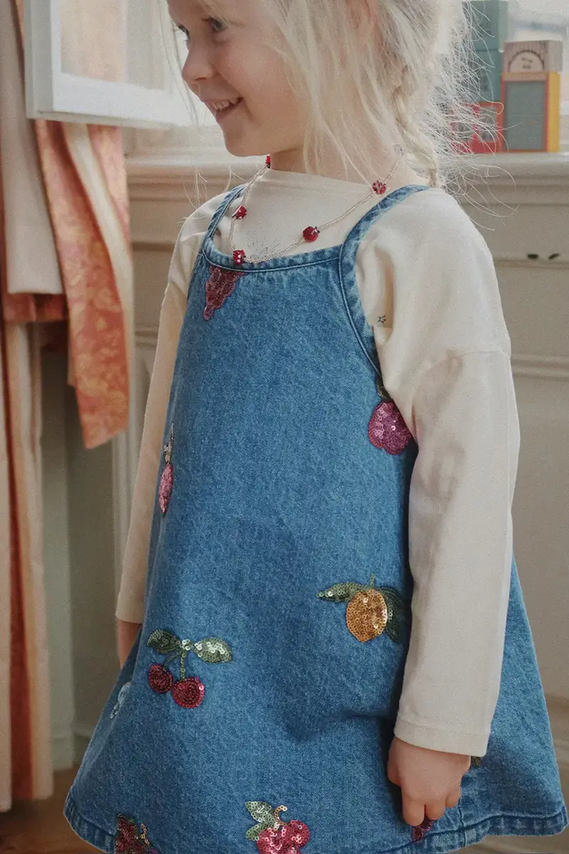 vestito di cotone bambina MAGOT SEQUIN STRAP DRESS GOTS Blu