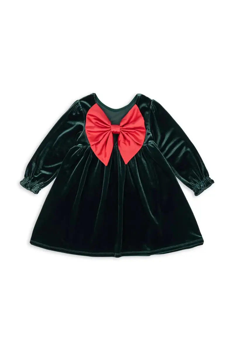vestito di velluto per bambini GIA BOW DRESS GRS Verde miniatura 3