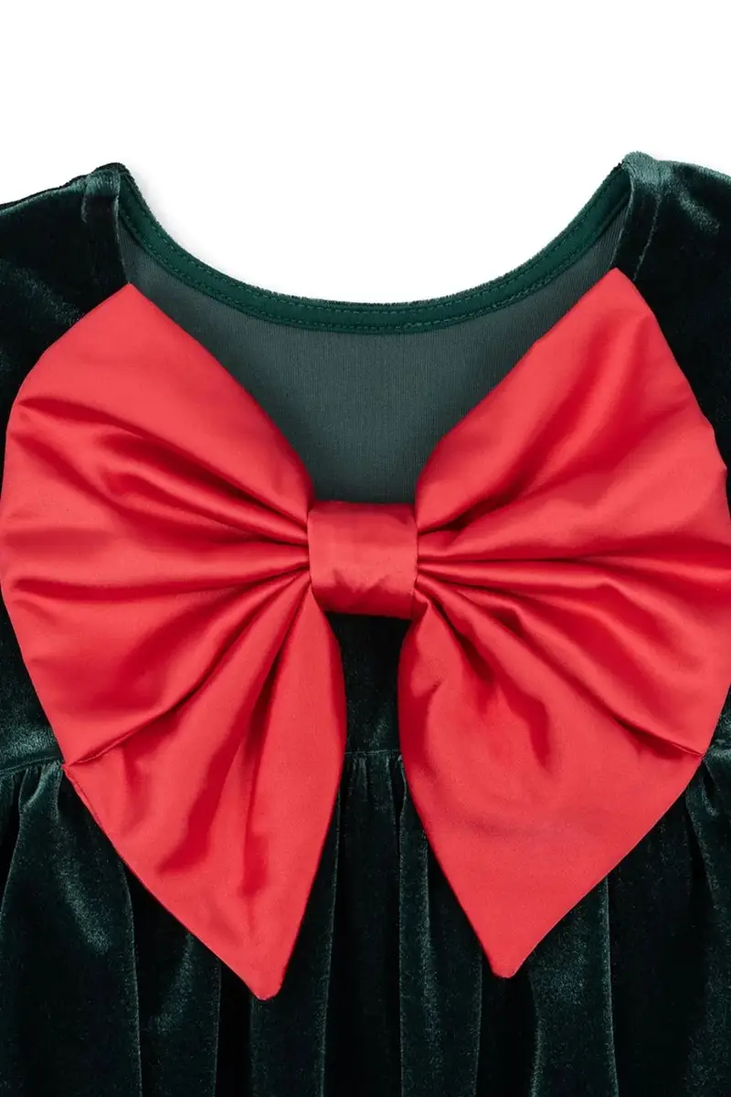 vestito di velluto per bambini GIA BOW DRESS GRS Verde miniatura 4