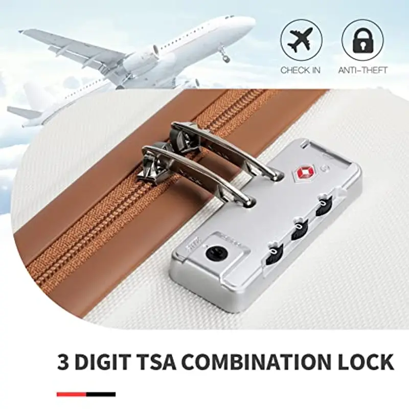 KONO Set di 2 Valigia Bagaglio a Mano 55cm con 4 Ruote Rotanti con Lucchetto TSA e Rigida Borsa da Toilette (Bianco Crema) miniatura 3
