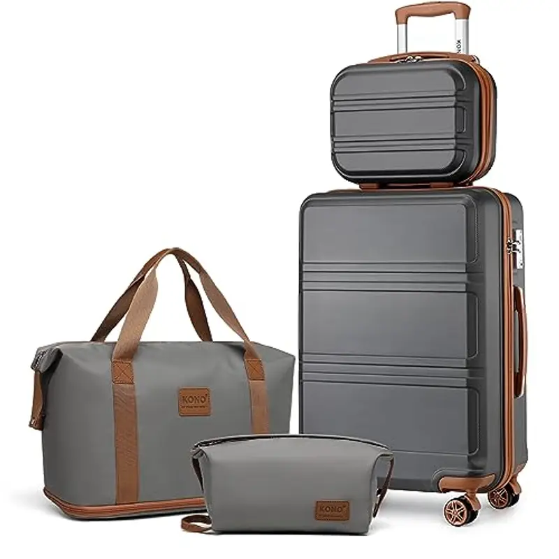 KONO Set di 2 Valigia e Borsa da Toilette, Bagaglio a Mano Rigido Trolley da Viaggio con 4 Ruote Rotanti e Lucchetto