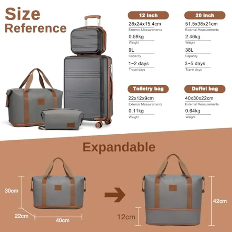 KONO Set di 2 Valigia e Borsa da Toilette, Bagaglio a Mano Rigido Trolley da Viaggio con 4 Ruote Rotanti e Lucchetto miniatura 2