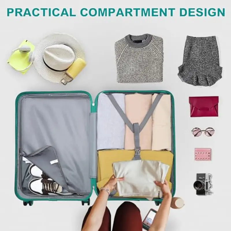 KONO Set di Valigie 4 Pezzi Rigide Valigia in ABS Bagaglio a Mano 55cm, Valigia Media 65cm, Valigia Grande 74cm con 4 Ruote e Lucchetto TSA + Borsa da Toilette, Turchese miniatura 3