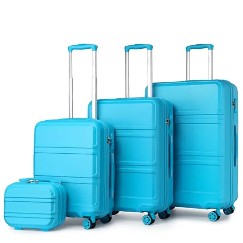 Kono Set di valigie da viaggio in ABS leggero, con 4 ruote girevoli e lucchetto a combinazione TSA, Blu, Sets of 4