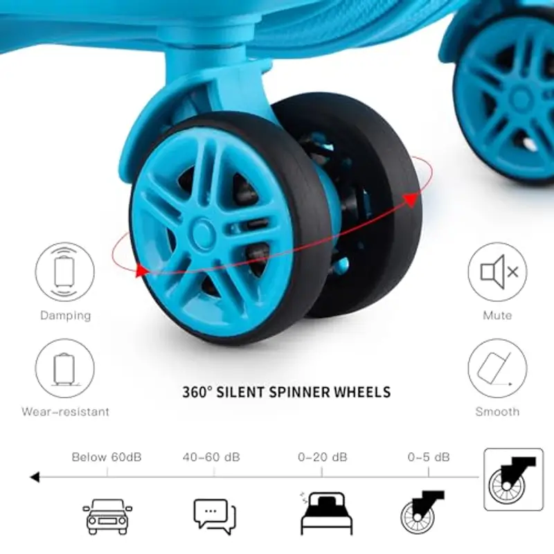 Kono Set di valigie da viaggio in ABS leggero, con 4 ruote girevoli e lucchetto a combinazione TSA, Blu, Sets of 4 miniatura 3