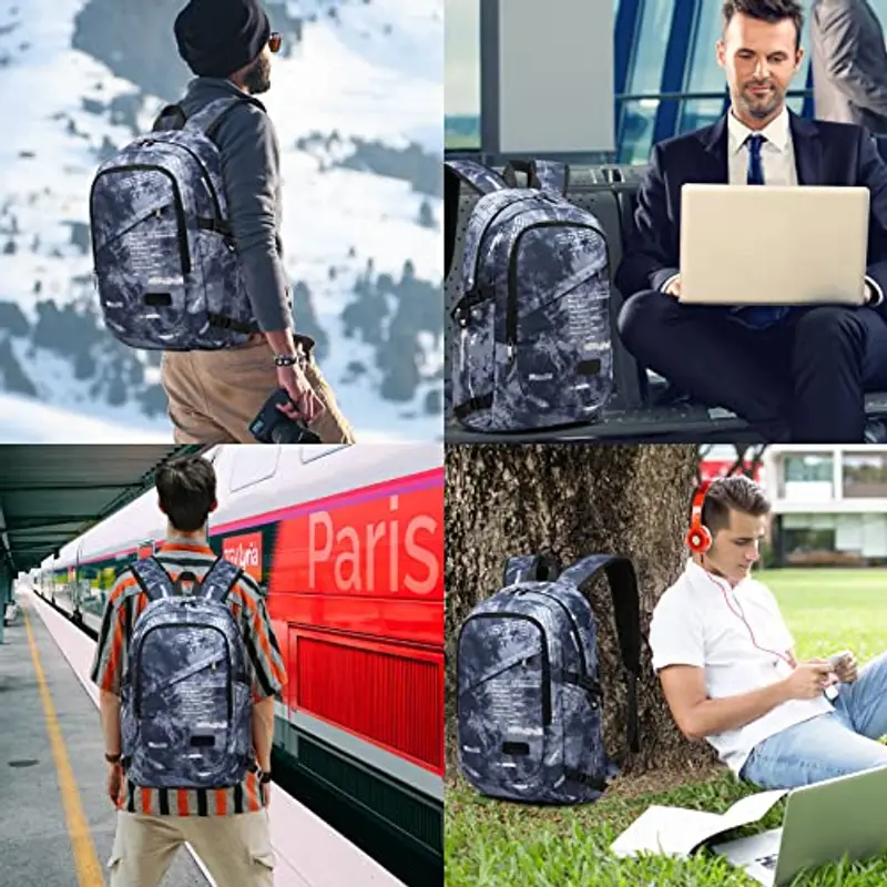 KONO Zaino Porta PC da 15.6 Pollici, Zaino Donna Antifurto da Viaggio per Lavoro, Scuola, Aereo (Blu Mimetico) miniatura 2