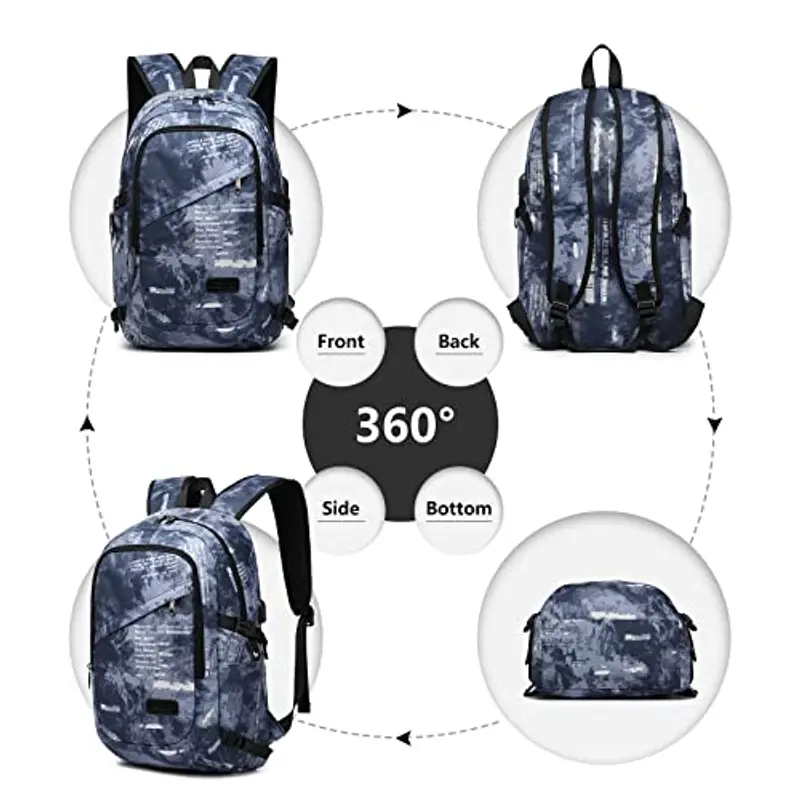 KONO Zaino Porta PC da 15.6 Pollici, Zaino Donna Antifurto da Viaggio per Lavoro, Scuola, Aereo (Blu Mimetico) miniatura 3