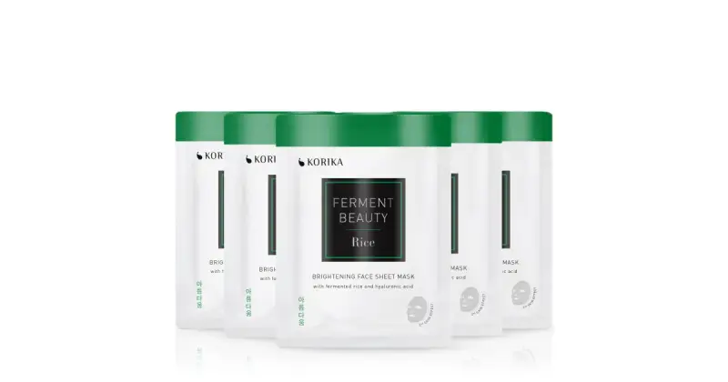 FermentBeauty Set di 5 Maschere Viso Illuminante in tessuto con Riso Fermentato e Acido Ialuronico