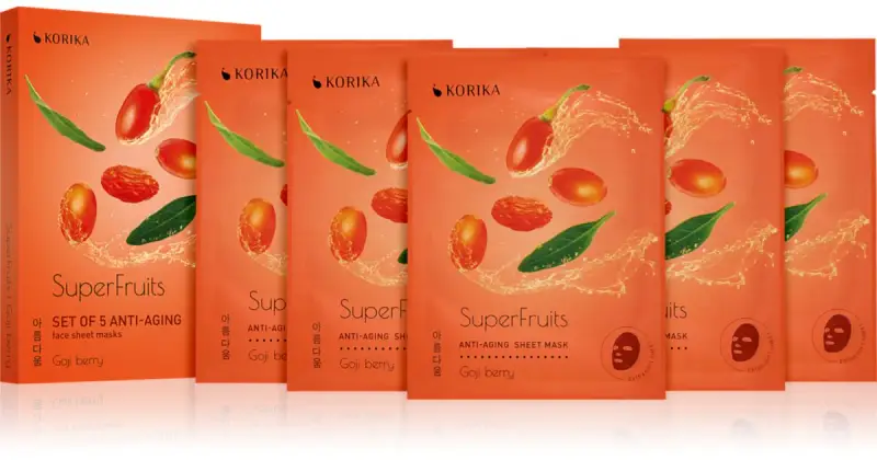 SuperFruits Goji Berry -Set di 5 maschere anti-età in tessuto per il viso effetto ringiovanente 5× 25 g