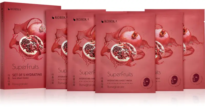 SuperFruits Pomegranate - Set di 5 maschere idratanti in tessuto per il viso con effetto idratante 5× 25 g