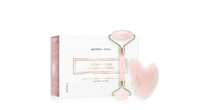 Tools Roller & Gua Sha rullo per massaggi per il viso e attrezzi per i massaggi rosa quarzo