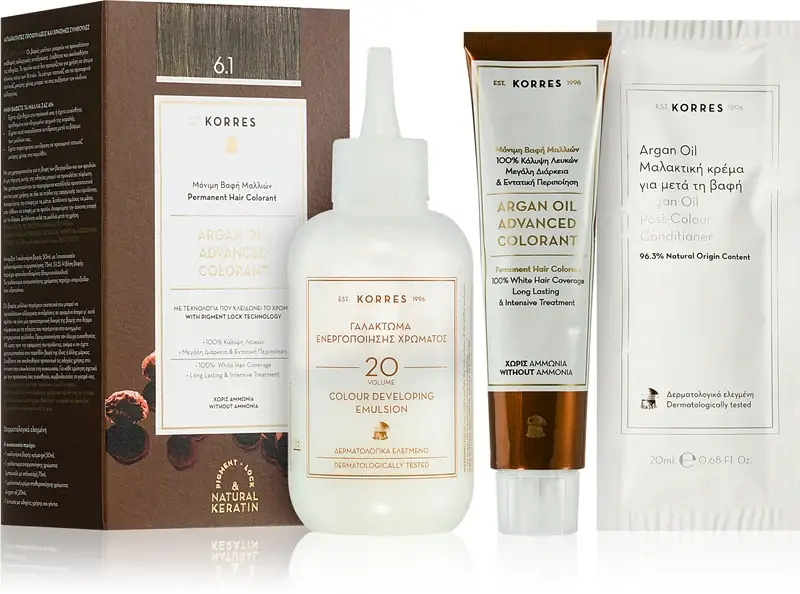 Argan Oil tinta permanente per capelli con olio di argan colore 6.1 Biondo scuro cenere 50 ml