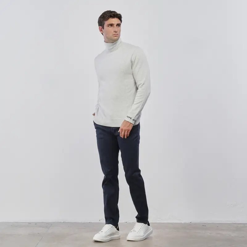 Pantaloni lunghi blu da uomo in fantasia spigata