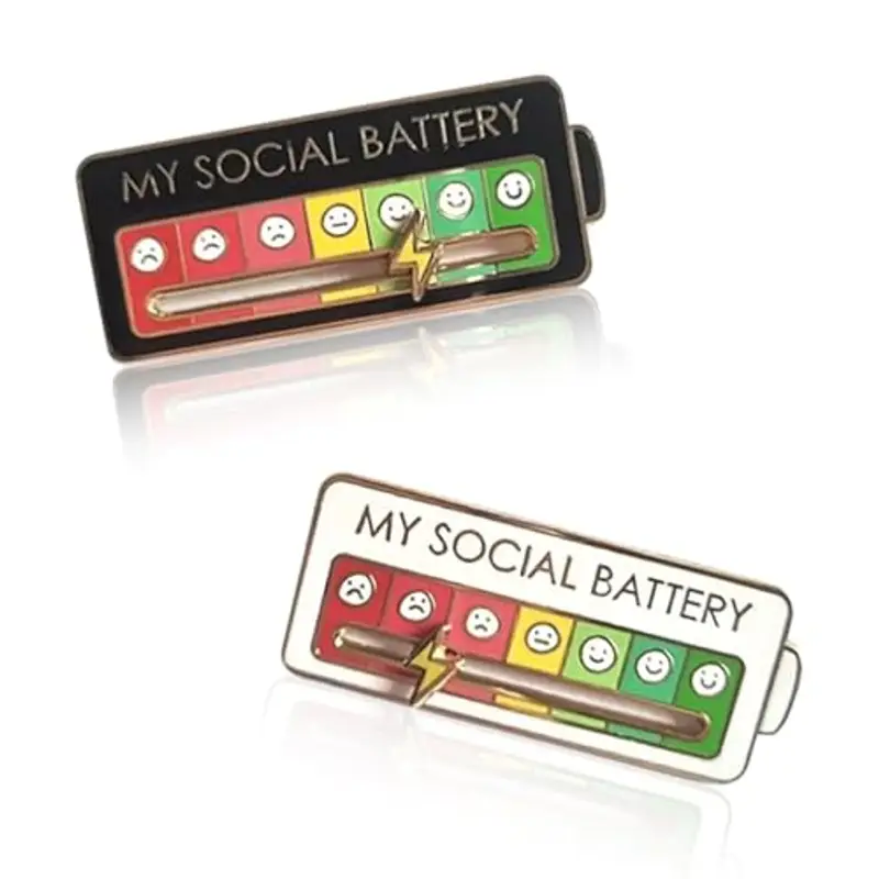 KQOZG 2 PCS Spille Social Battery Divertenti, Spilla Slider con Smalto Nero e Bianco per Esprimere Emozioni (per 7 Giorni a Settimana)