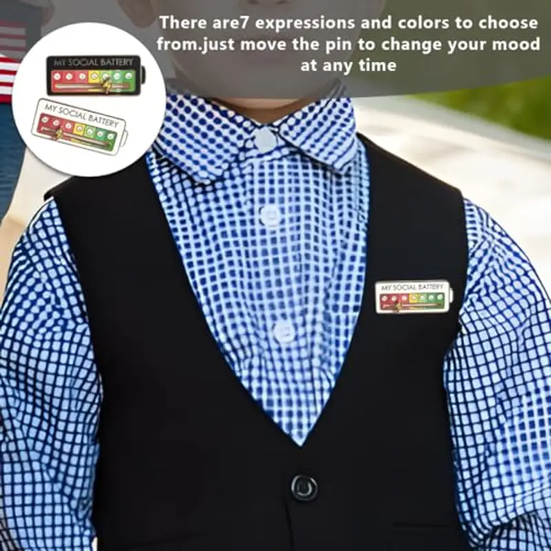 KQOZG 2 PCS Spille Social Battery Divertenti, Spilla Slider con Smalto Nero e Bianco per Esprimere Emozioni (per 7 Giorni a Settimana) miniatura 3