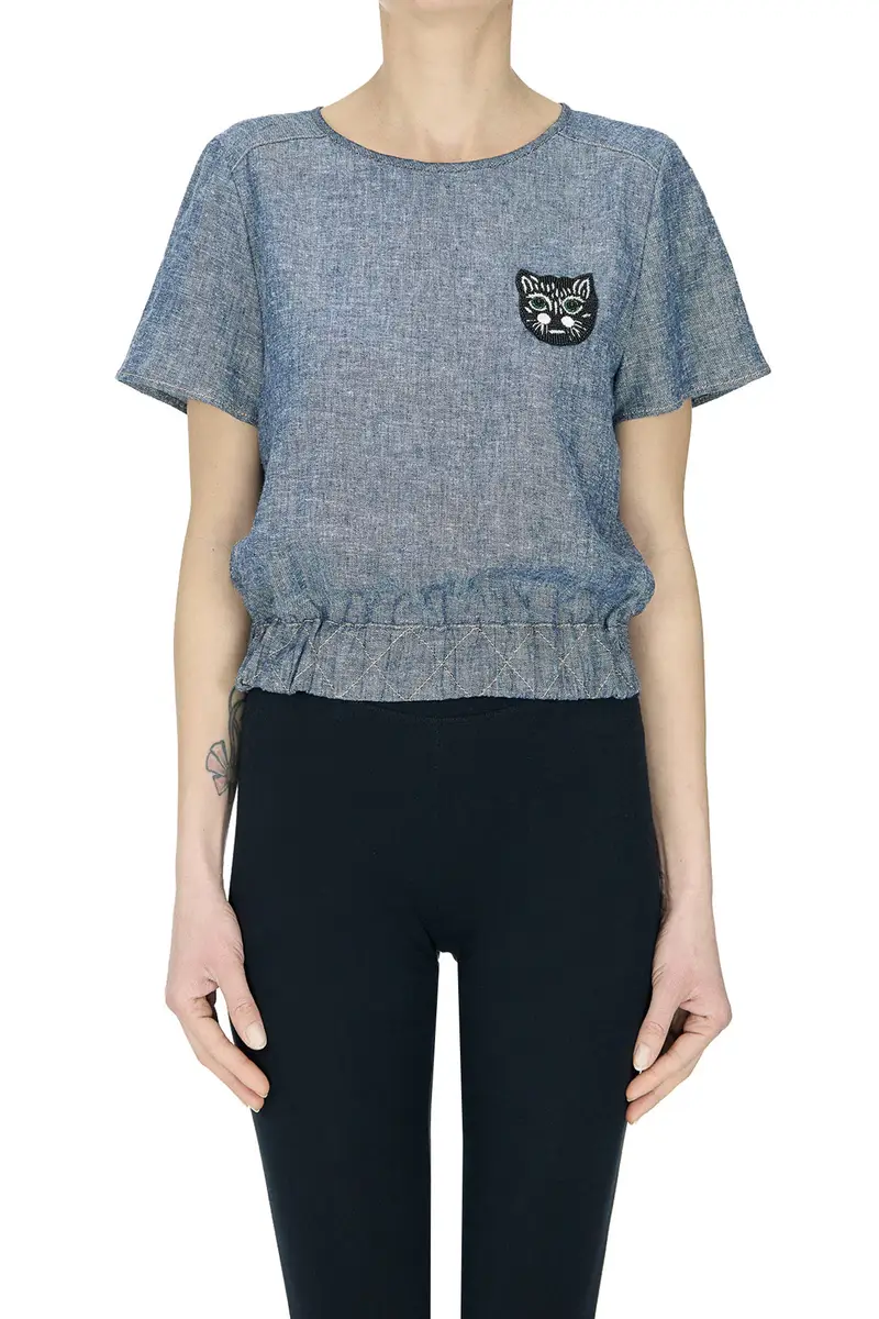 Top in tessuto effetto denim