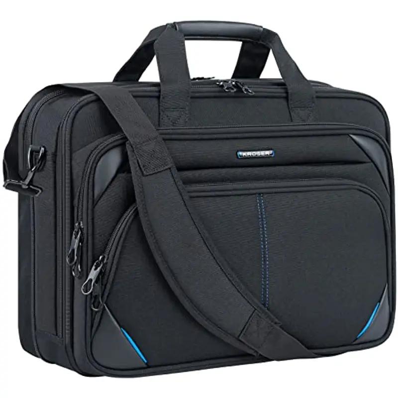 KROSER Borsa del Portatile 15,6 Pollici a Tracolla per Laptop Custodia per Computer Idrorepellente con Tasche RFID per Affari/Università/Donne/Uomini-Nero/Blu
