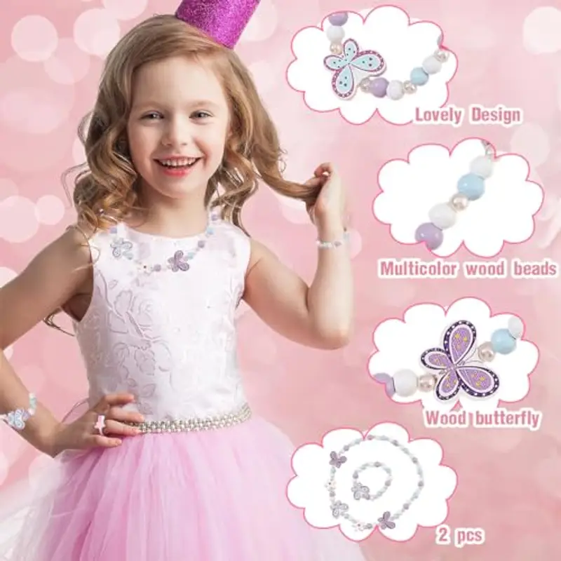 KSJEHW 2 Pezzi Bracciale Bambina Collana Arcobaleno per Ragazze Bracciale, Bracciale con ciondoli a Forma, Collana con miniatura 2