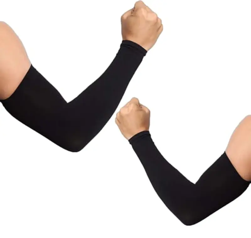Ksnnrsng Manicotto Braccio UV Protezione Manicotti di Ghiaccio Raffreddamento moderato Sport Ciclismo pallavolo all'aperto Guidare protettivi Coprire Il Tatuaggio per Donna Uomo (2 Paio Nero)