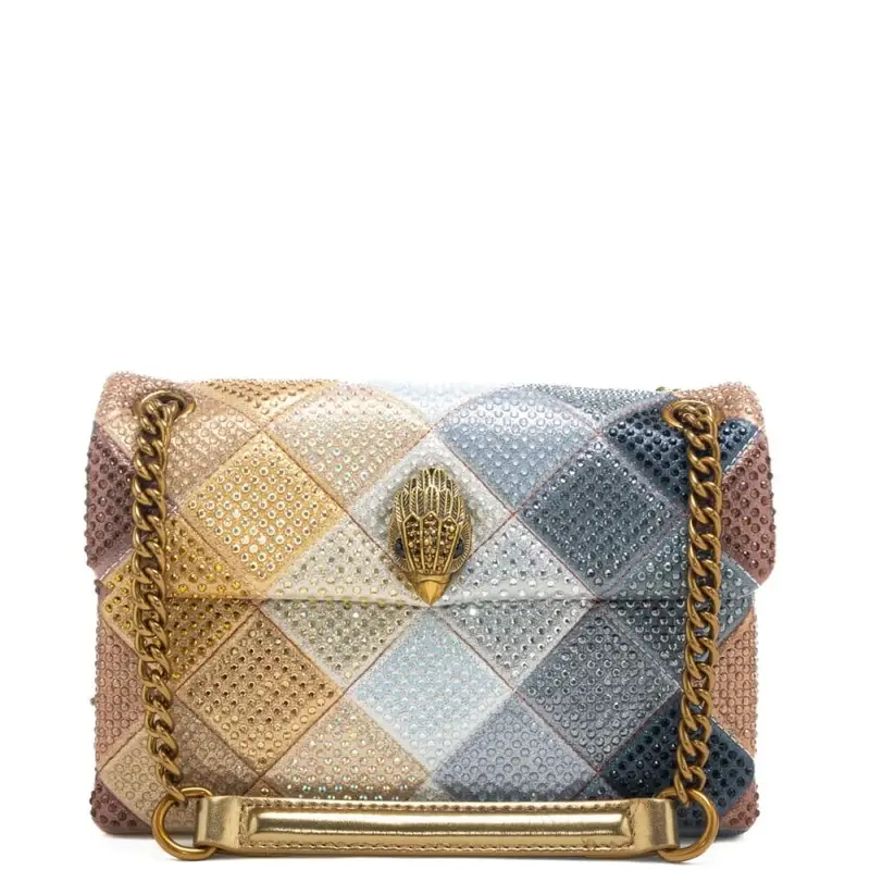 borsa a spalla da donna kensington con design geometrico a quadri metal