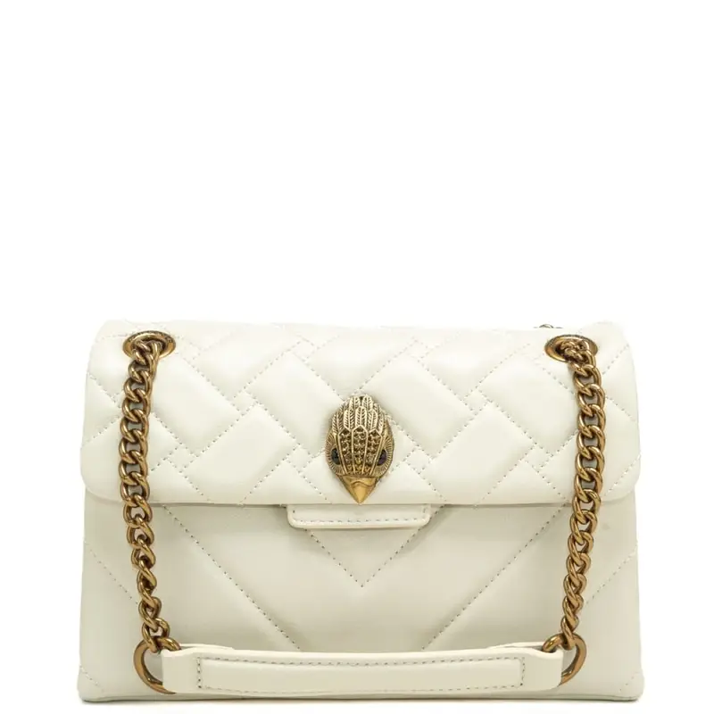 borsa a spalla da donna kensington in vera pelle trapuntata con tracolla in catena bianca