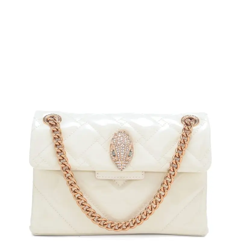 borsa a spalla da donna mini kensington in pelle trapuntata e dettagli platino crema