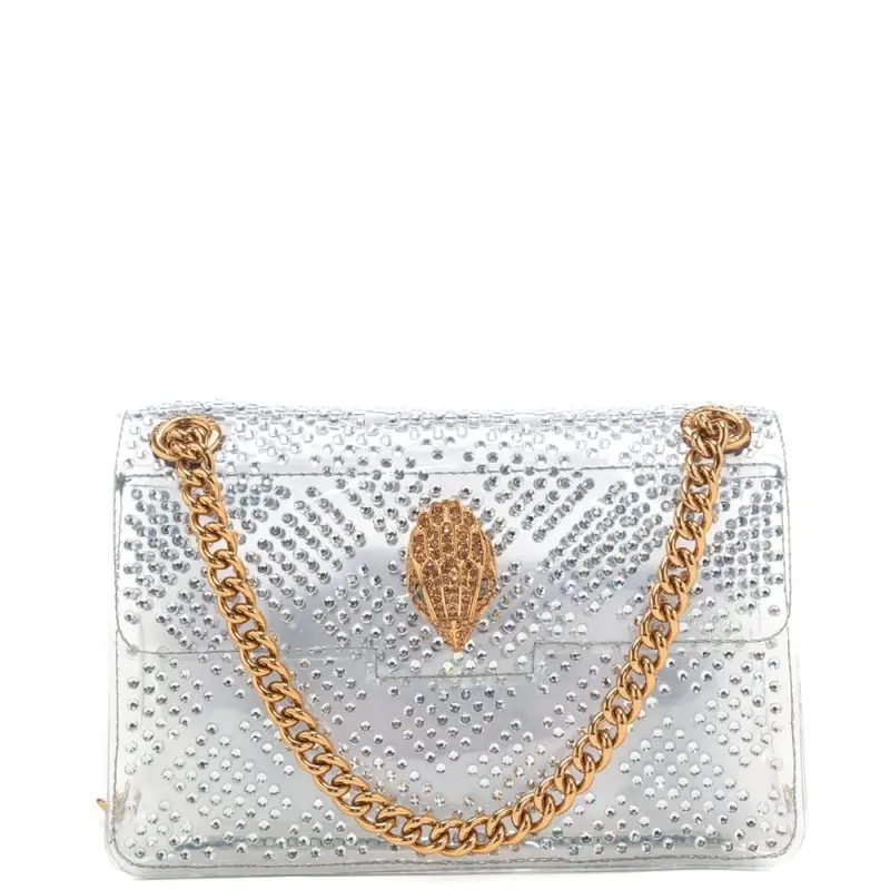 borsa a tracolla da donna mini kensington con strass all over bianca