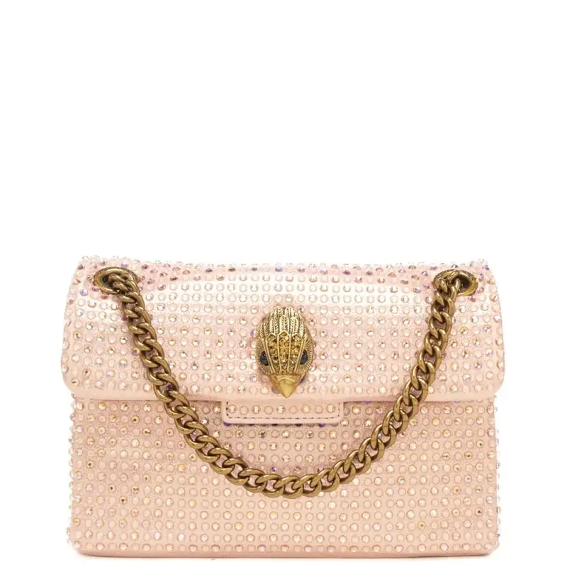 borsa a tracolla da donna mini kensington con strass all over rosa
