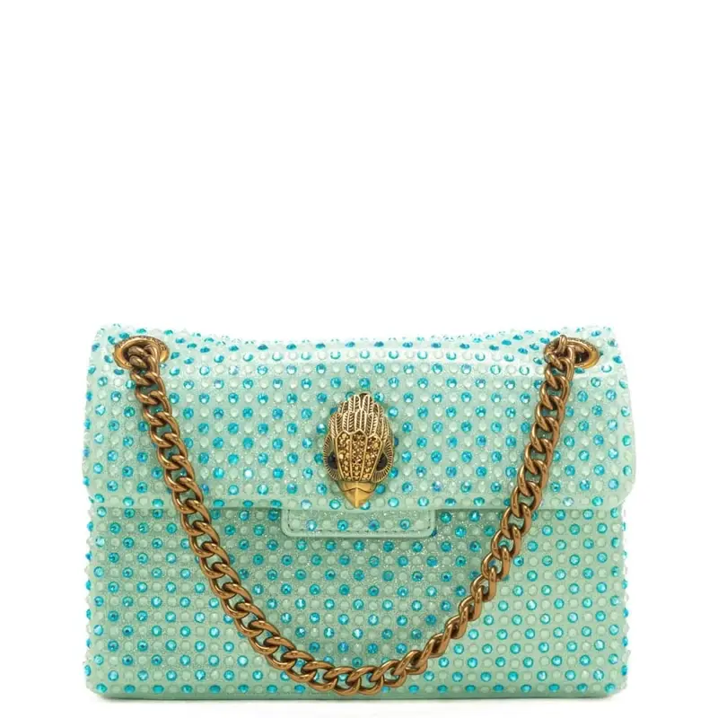 borsa a tracolla da donna mini kensington con strass all over verde acqua