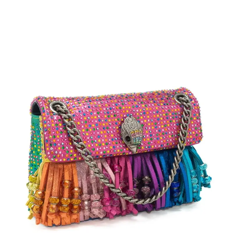 borsa clutch da donna kensington con frange, pietre e strass all over rosa multicolor miniatura 2