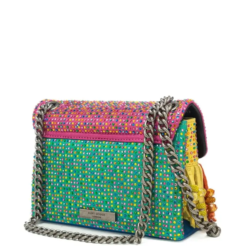 borsa clutch da donna kensington con frange, pietre e strass all over rosa multicolor miniatura 3