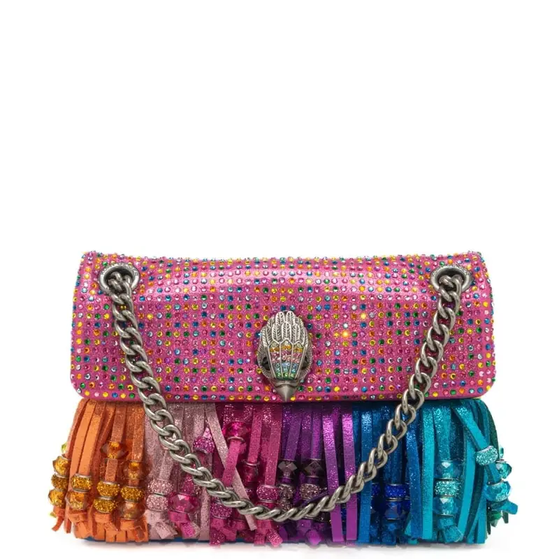 borsa clutch da donna kensington con frange, pietre e strass all over rosa multicolor