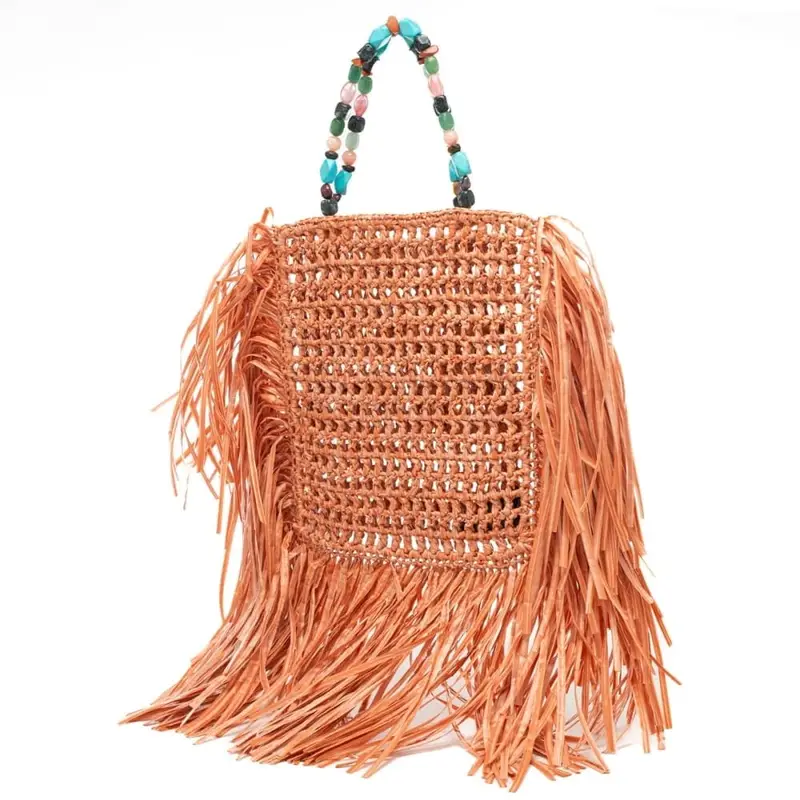 borsa da donna kensington mini con frange e logo lettering ricamato ton sur ton sul davanti arancio miniatura 3