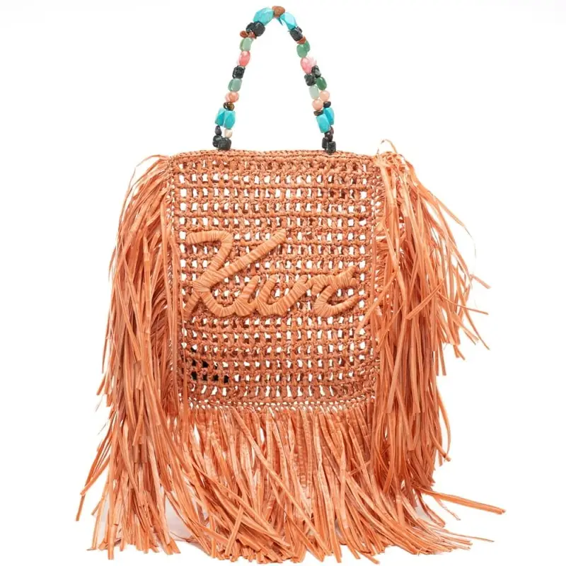 borsa da donna kensington mini con frange e logo lettering ricamato ton sur ton sul davanti arancio