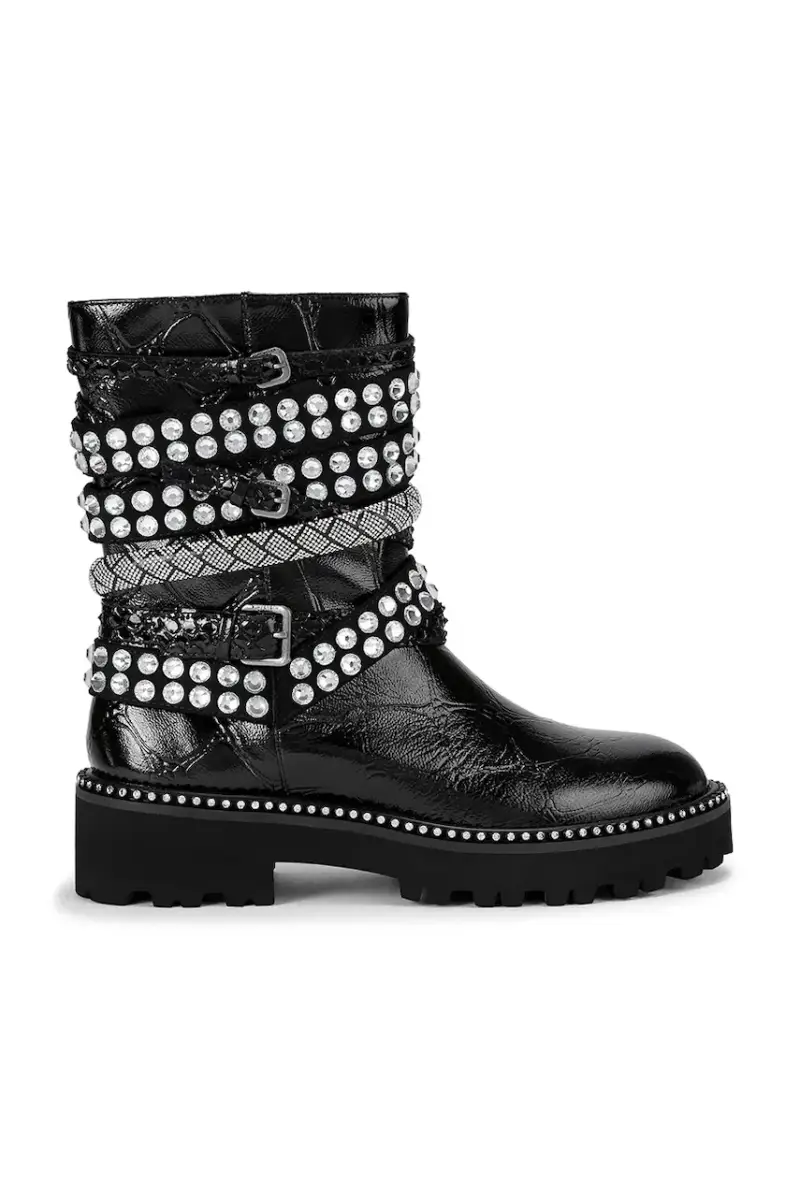 stivaletti alla caviglia in pelle Multi Strap Flat Boot donna colore nero 4994309419