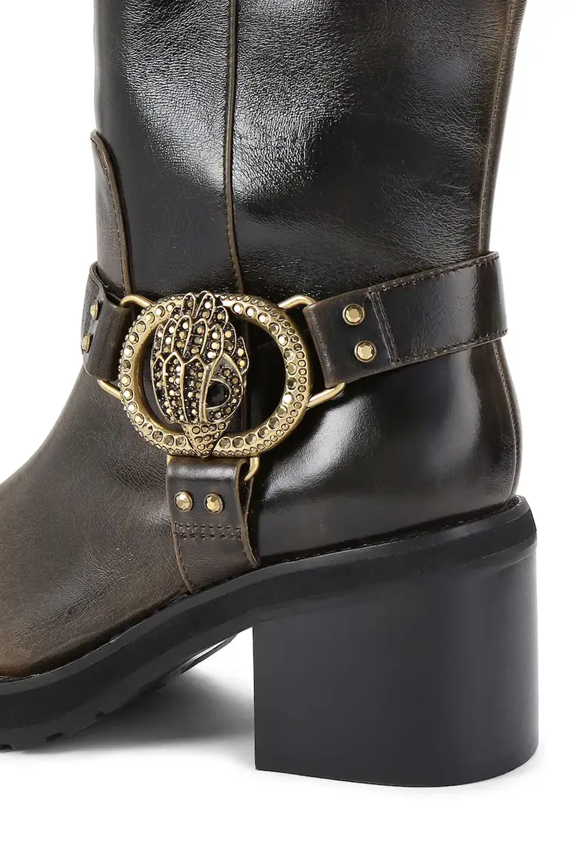 stivali in pelle Chelsea Mid Knee Biker Marrone miniatura 4