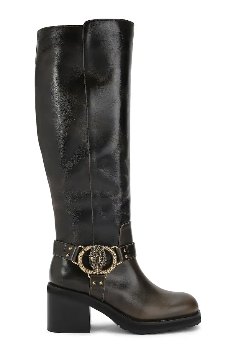 stivali in pelle Chelsea Mid Knee Biker Marrone
