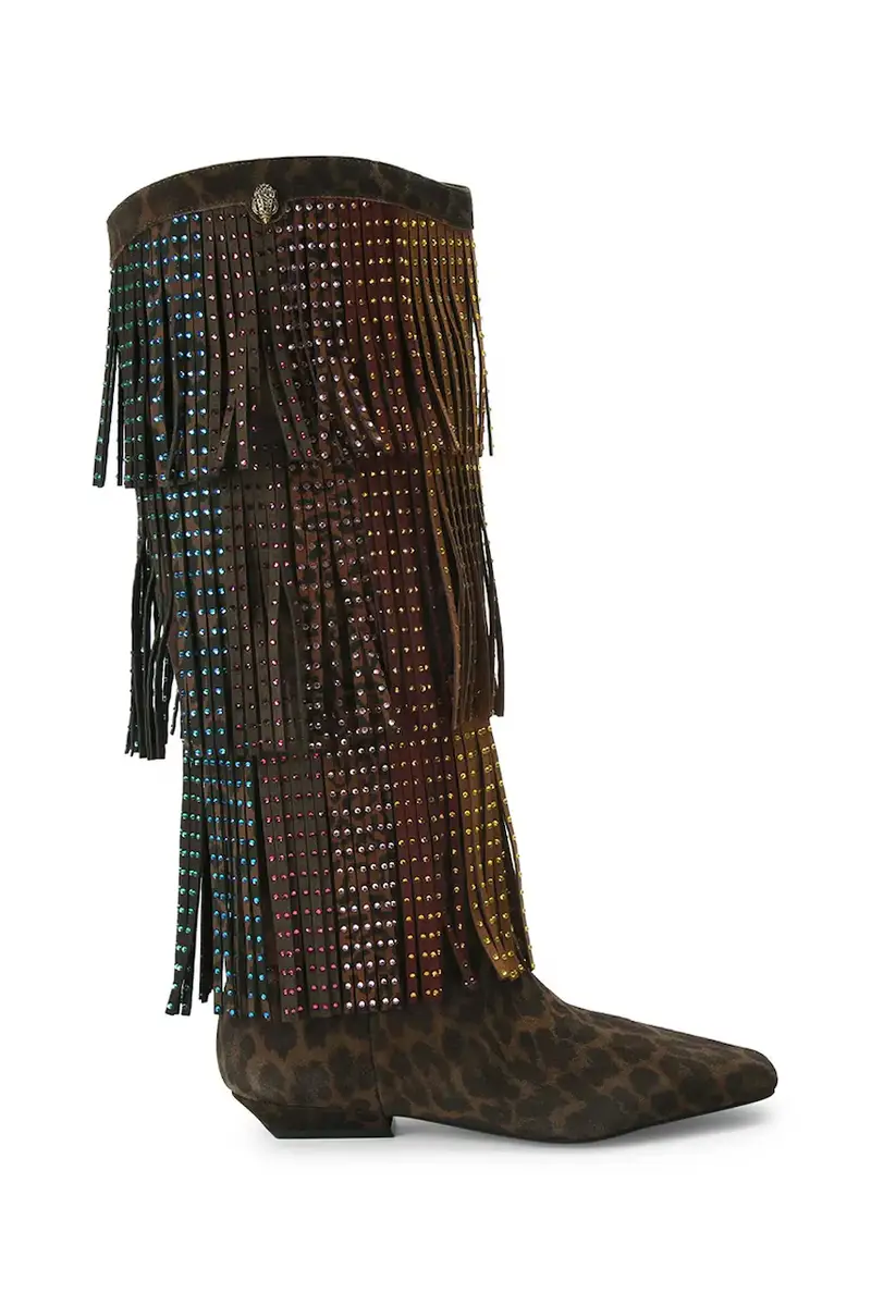 stivali in pelle scamosciata Western Fringe Pull On donna colore marrone 5030035289