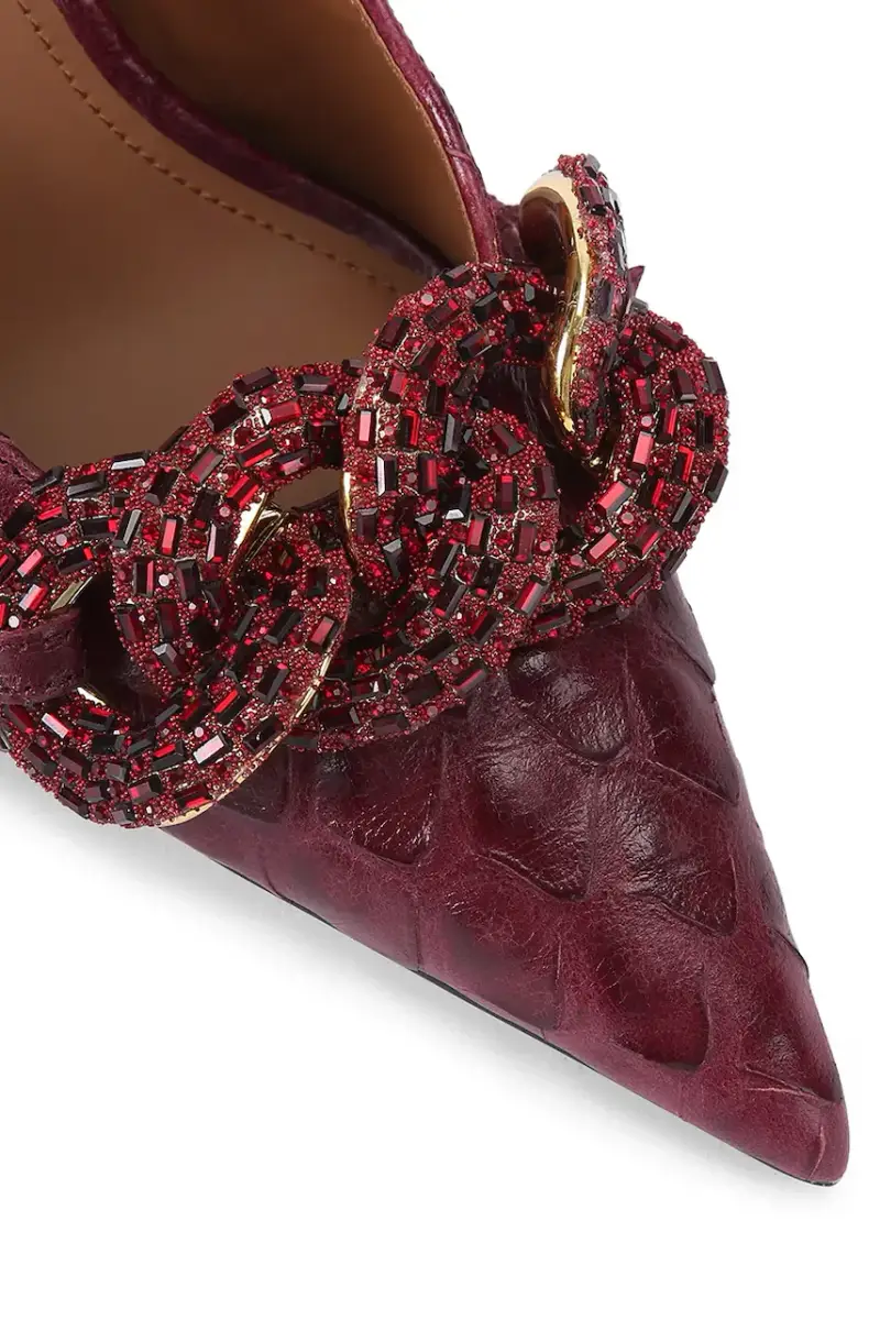 tacchi in pelle Crystal Chain Slingback Rosso miniatura 3
