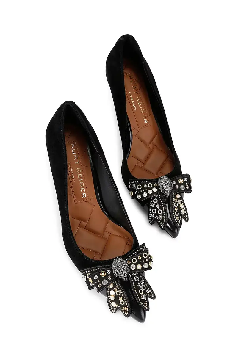 tacchi in pelle scamosciata Belgravia Stud Bow Nero miniatura 2