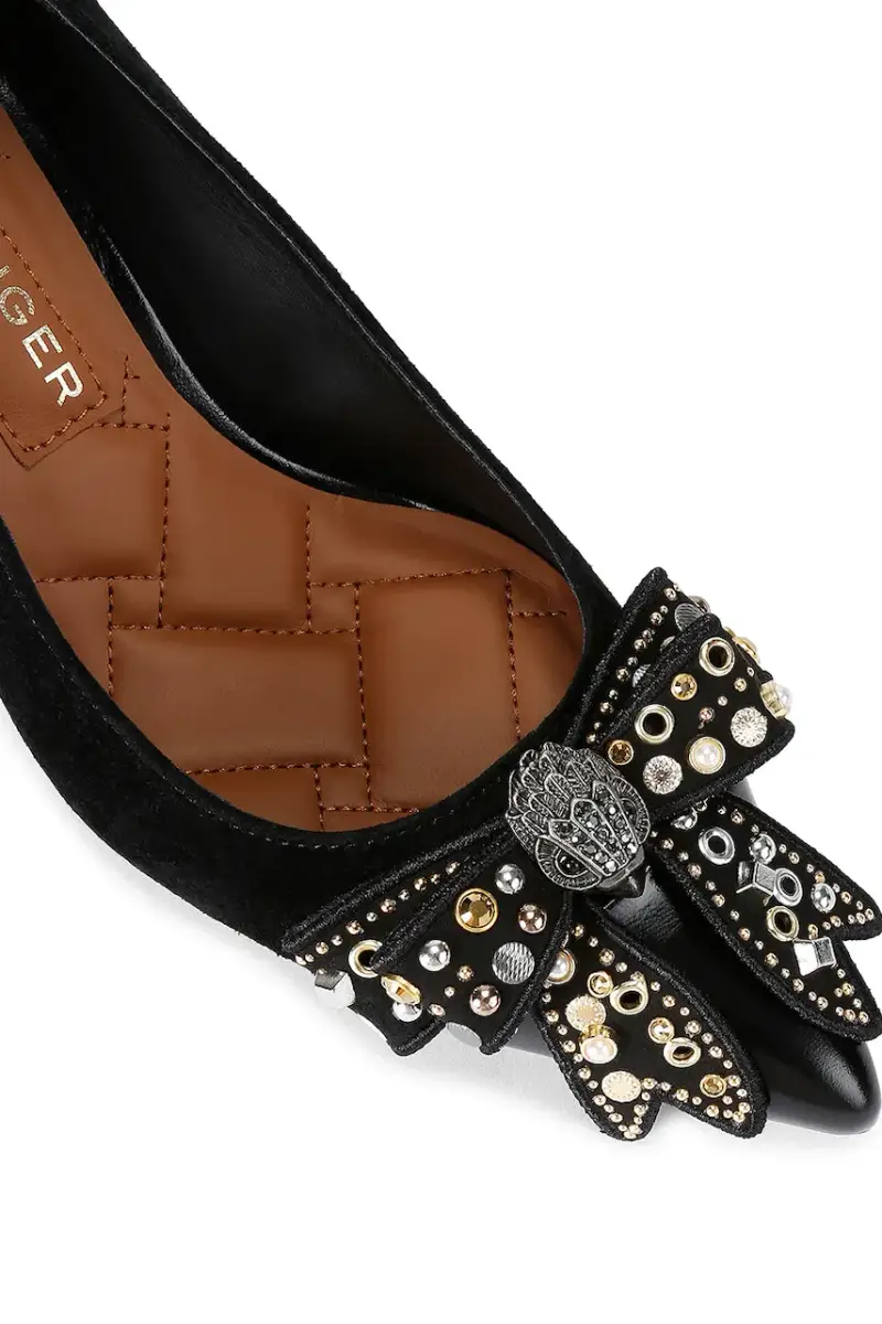 tacchi in pelle scamosciata Belgravia Stud Bow Nero miniatura 3