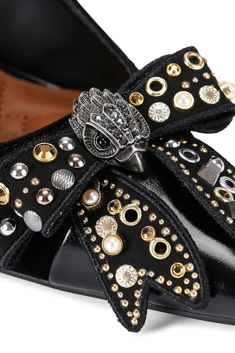 tacchi in pelle scamosciata Belgravia Stud Bow Nero miniatura 4