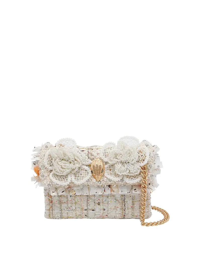 Mini borsa a tracolla Kensington in tweed Bianco