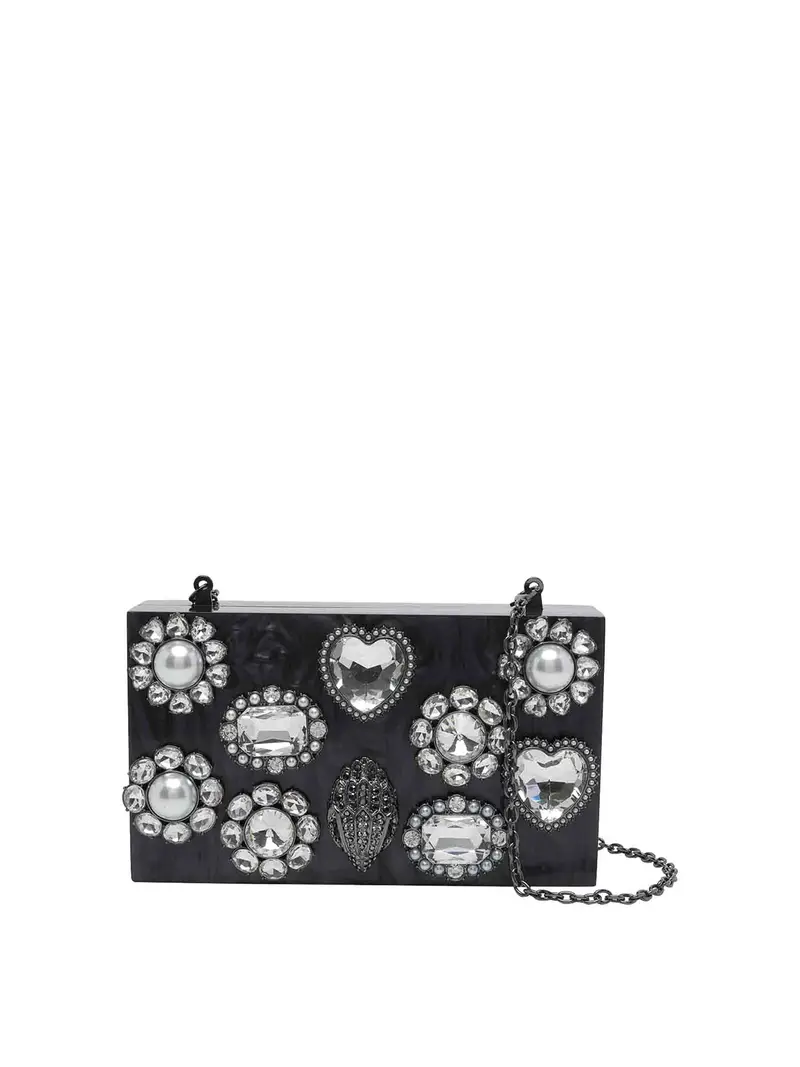 Pochette con scatola di cristalli Nero