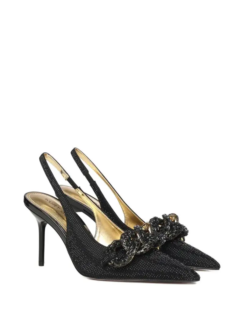 Pumps nere in tessuto con catena decorativa Nero miniatura 2