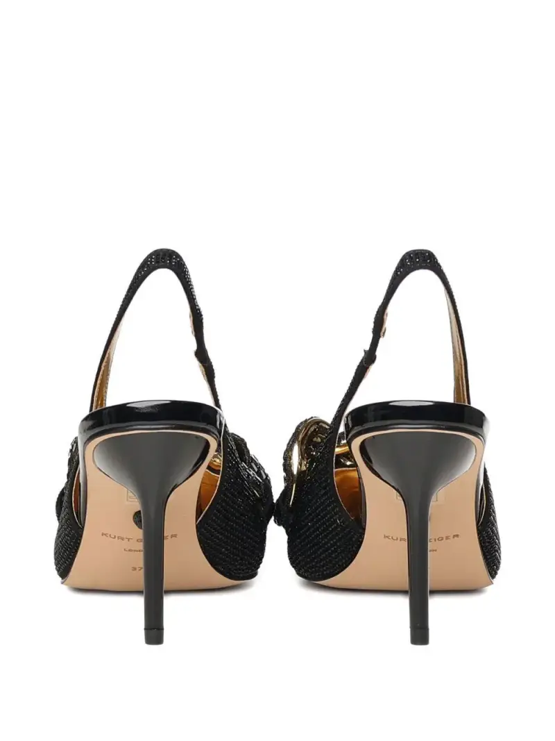 Pumps nere in tessuto con catena decorativa Nero miniatura 3