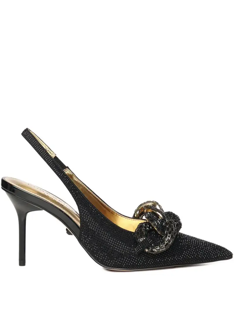 Pumps nere in tessuto con catena decorativa Nero
